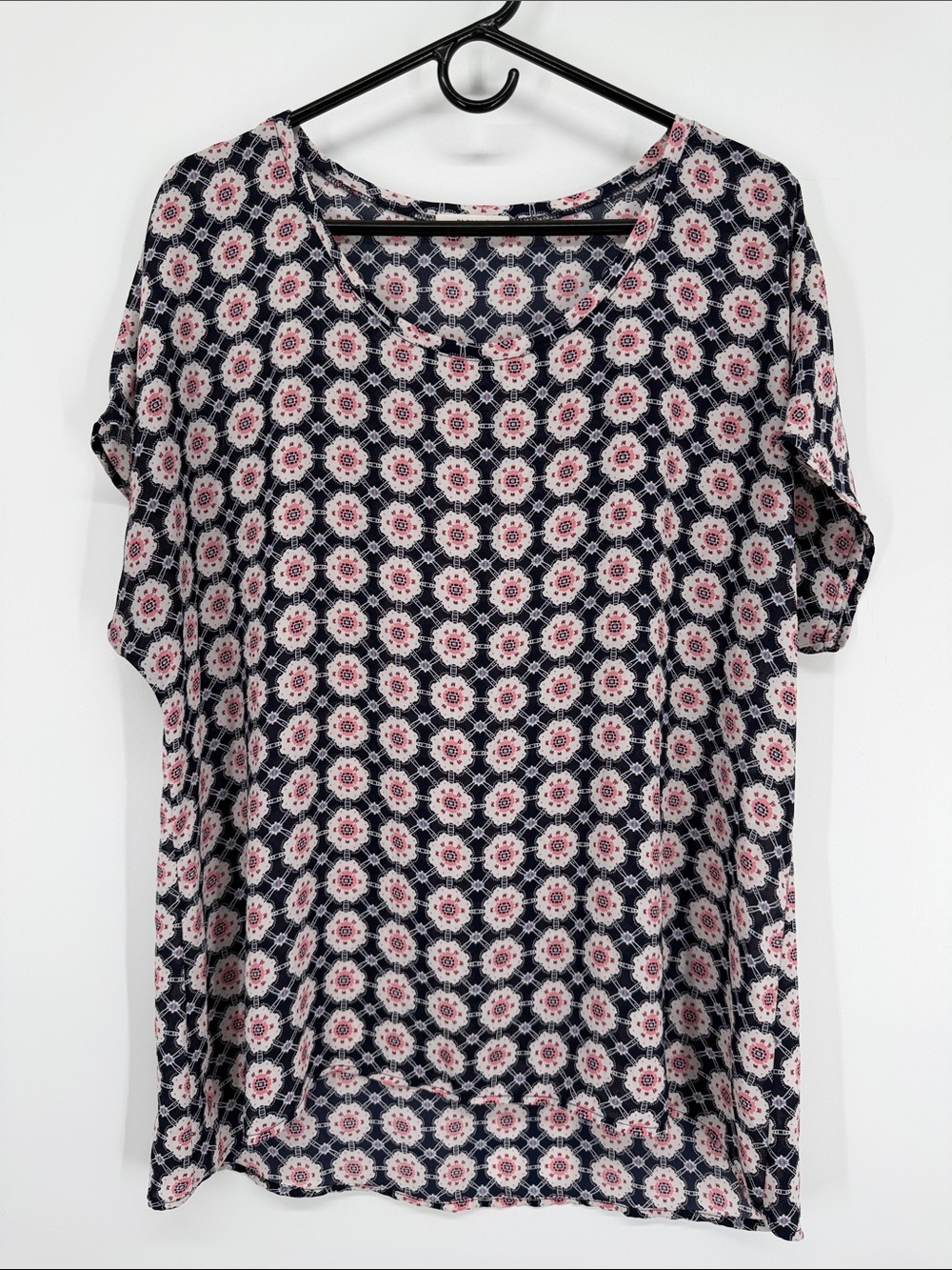 Pleione Geometric Print Short Sleeve Blouse Size XL